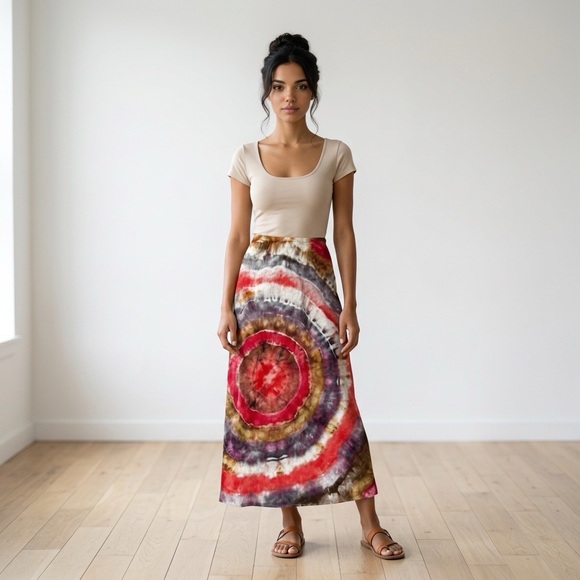Handmade Ice Dyed Geode Linen Blend Pencil Skirt